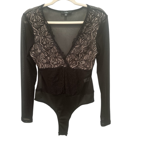 Lulu's Elegant Black Sheer Lace Bodysuit Boho Goth Sexy Party Festival Sz L - Picture 1 of 9